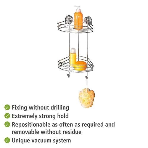 WENKO Vacuum-Loc 2-Tier Corner Shower Caddy 23cm (9.1in) | Rustproof Steel Organizer for Smooth Tiles thumbnail 3