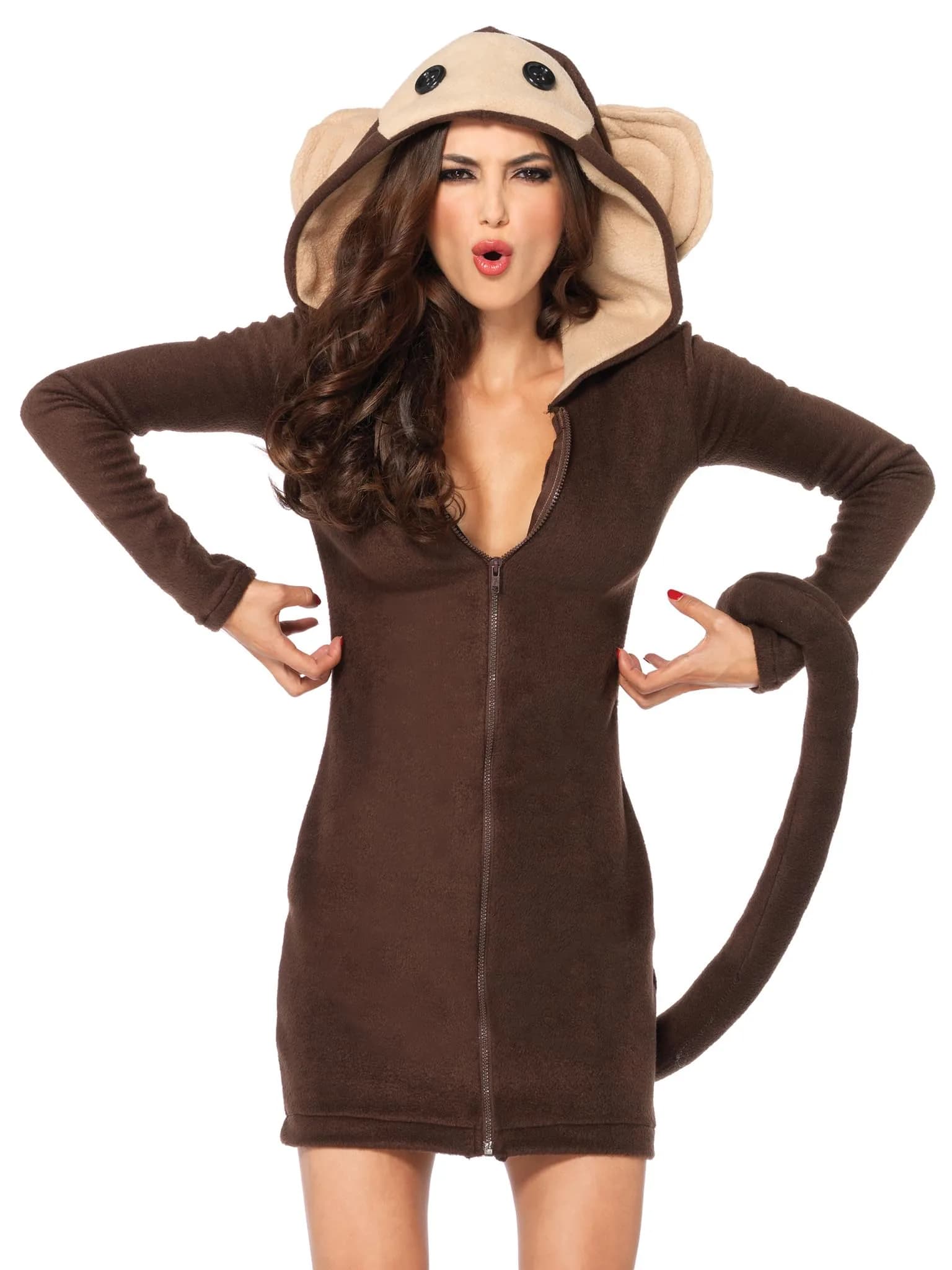 Leg Avenue Unisex Costumes X-Large Brown | Cozy Jungle Fleece Dress with Tail & Hood — X-Large