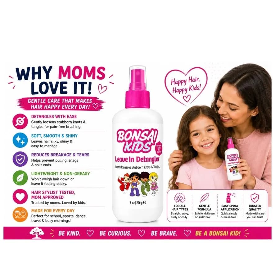 Bonsai Kids Leave-In Hair Detangler Spray 8 oz | Gentle Conditioning for All Hair Types thumbnail 9