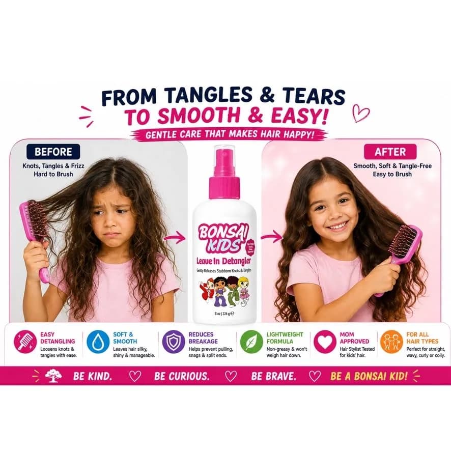 Bonsai Kids Leave-In Hair Detangler Spray 8 oz | Gentle Conditioning for All Hair Types thumbnail 2