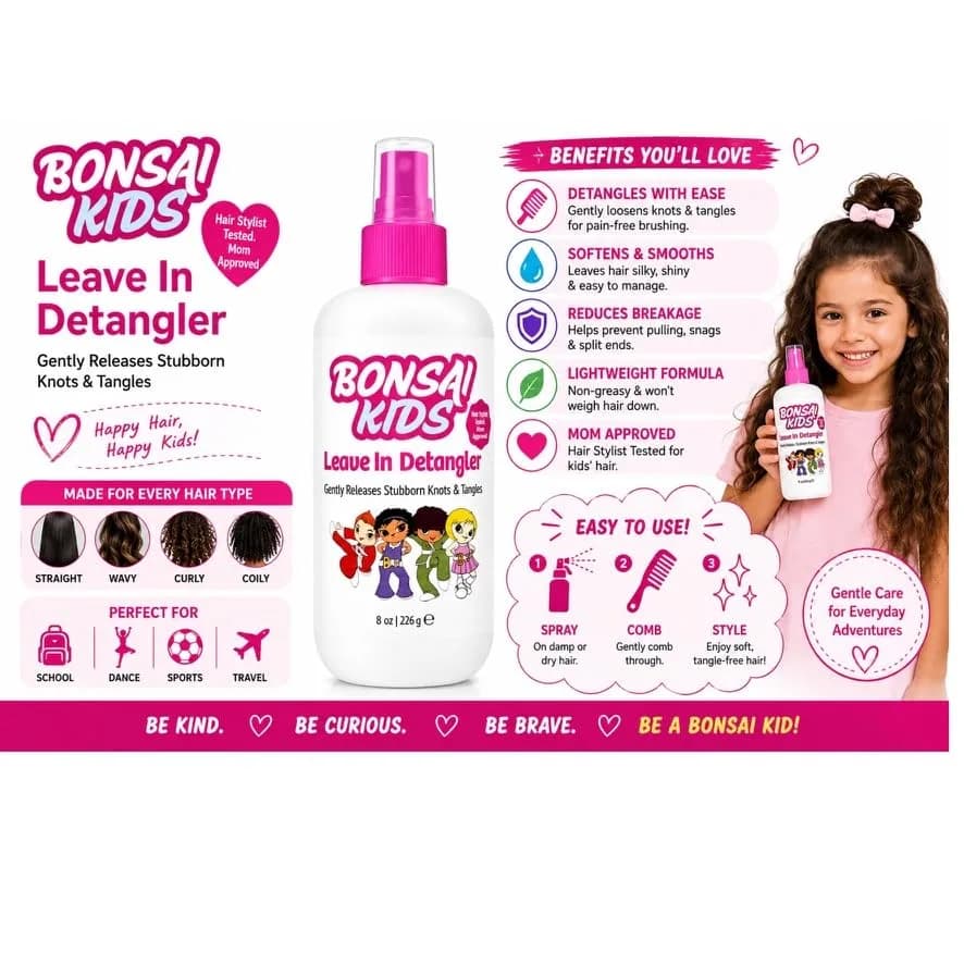 Bonsai Kids Leave-In Hair Detangler Spray 8 oz | Gentle Conditioning for All Hair Types thumbnail 5