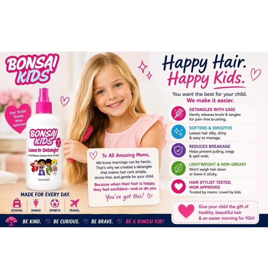 Bonsai Kids Leave-In Hair Detangler Spray 8 oz | Gentle Conditioning for All Hair Types thumbnail 7