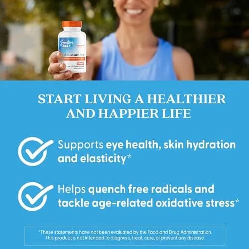 Doctor's Best Astaxanthin Vegan Supplement 6 mg | Skin Elasticity & Antioxidant Support (90 Veggie Softgels) thumbnail 5