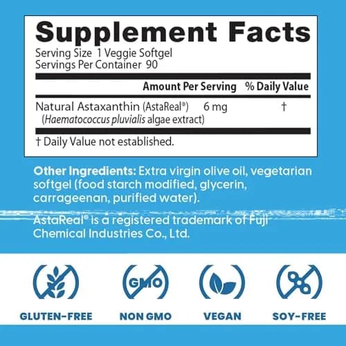 Doctor's Best Astaxanthin Vegan Supplement 6 mg | Skin Elasticity & Antioxidant Support (90 Veggie Softgels) thumbnail 3