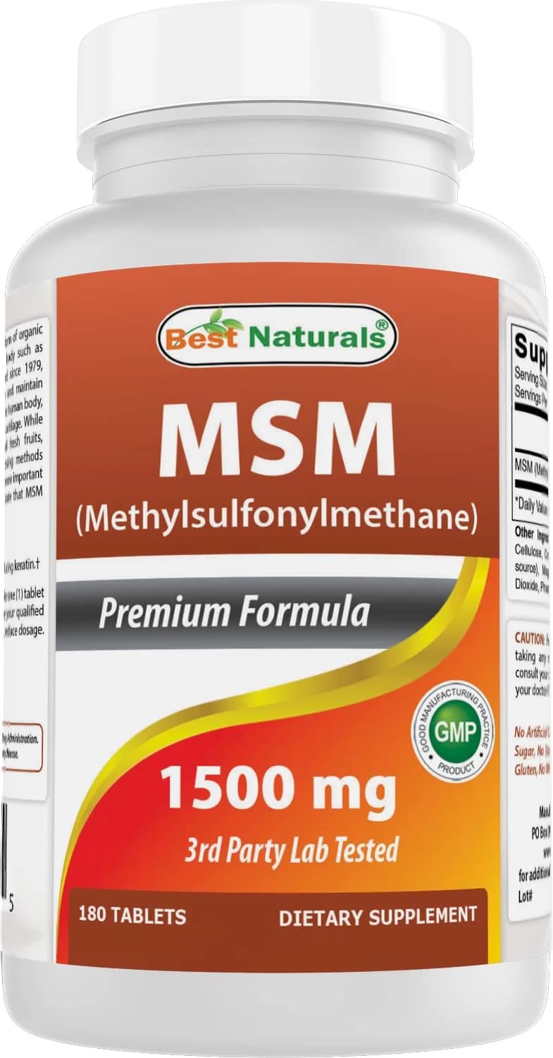 Best Naturals MSM 1500 mg 180 Tablets | Unflavored, Gluten-Free, Non-GMO, Made in USA