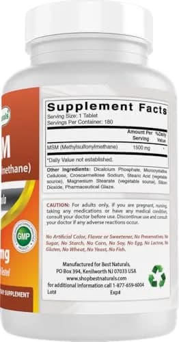 Best Naturals MSM 1500 mg 180 Tablets | Unflavored, Gluten-Free, Non-GMO, Made in USA thumbnail 6