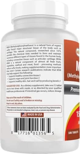 Best Naturals MSM 1500 mg 180 Tablets | Unflavored, Gluten-Free, Non-GMO, Made in USA thumbnail 7