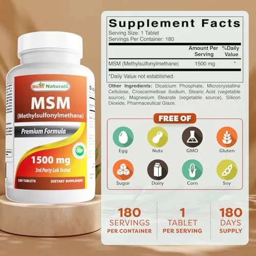 Best Naturals MSM 1500 mg 180 Tablets | Unflavored, Gluten-Free, Non-GMO, Made in USA thumbnail 2