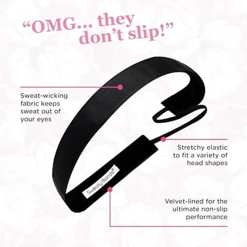 Sweaty Bands No-Slip Velvet Lined Classy Headband Wicked Solid Black 1 Inch | Sweat Wicking & Fashionable thumbnail 7
