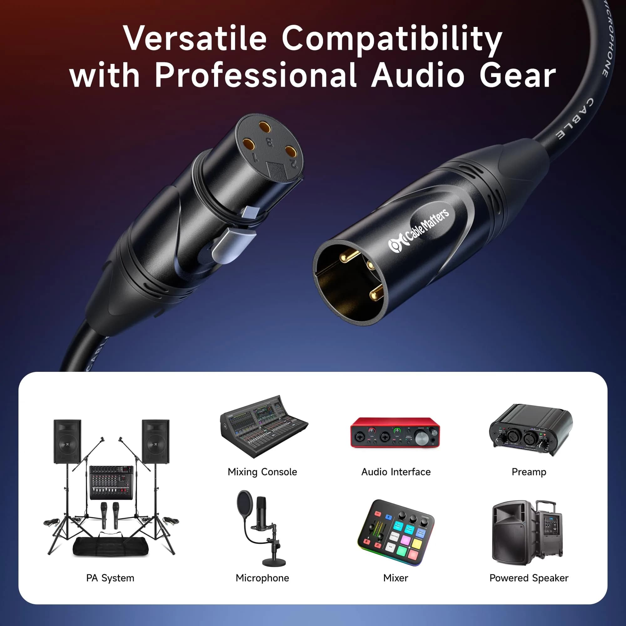 Cable Matters 2-Pack Premium XLR to XLR Microphone Cable, Male to Female, 35 Feet - view 3