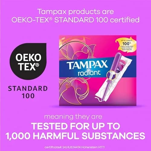 Tampax Radiant Tampons Super Absorbency with LeakGuard Braid Unscented 168 Count (28 Count x 6 Packs) | Up to 8 Hours Protection thumbnail 3