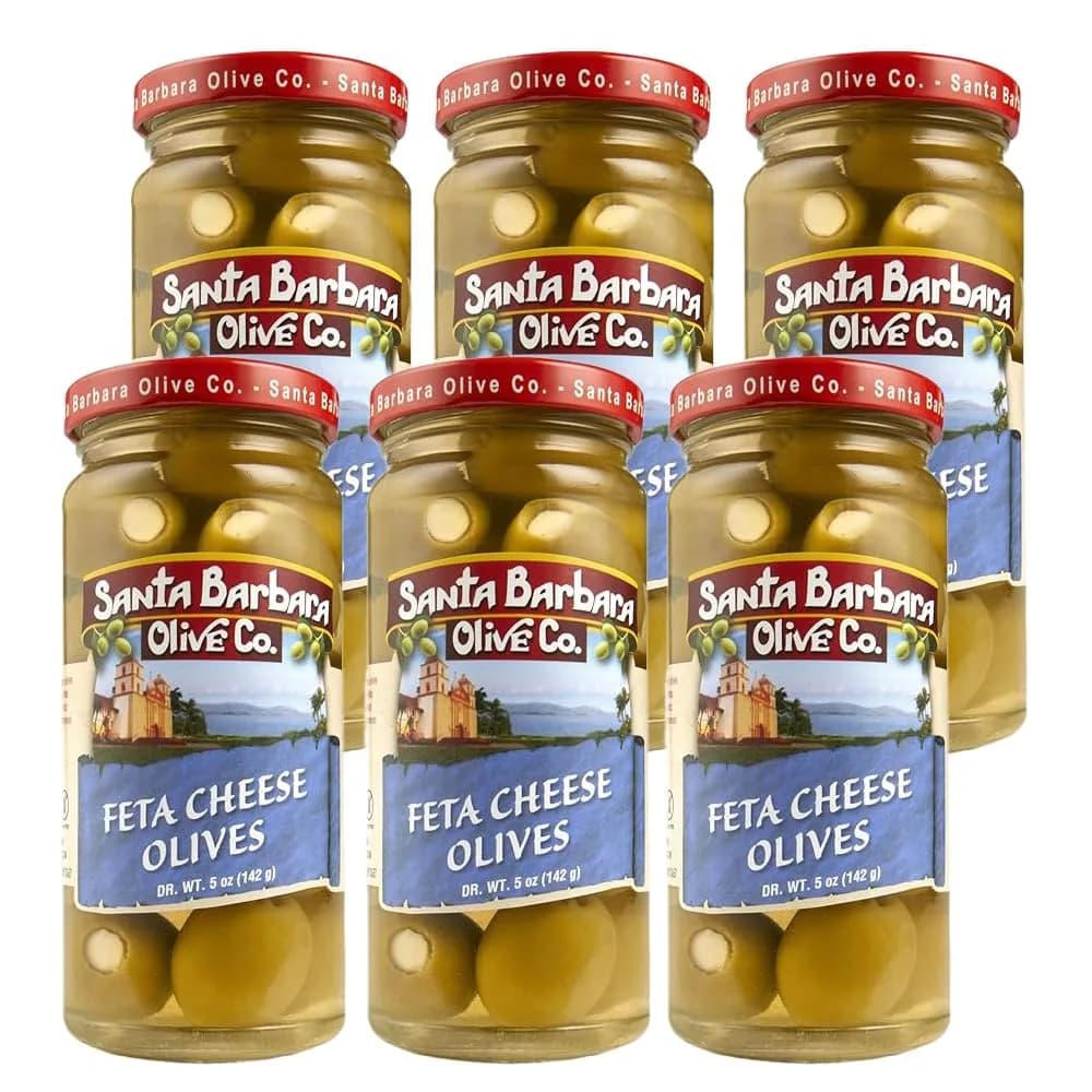 Santa Barbara Olive Co Green Olives Pitted Anchovy Stuffed 3 Pack | Perfect for Charcuterie & Salads — Pack of 6