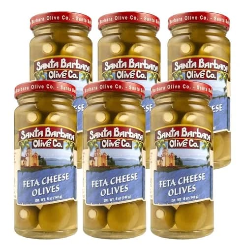 Santa Barbara Olive Co. Feta Cheese Stuffed Green Olives Pack of 6 | Mediterranean Flavor, 5 oz each thumbnail 1