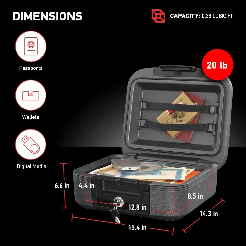 SentrySafe Charcoal Gray Fireproof and Waterproof Safe Box with Key Lock 0.28 cu ft | UL Classified Fire Endurance - view 6