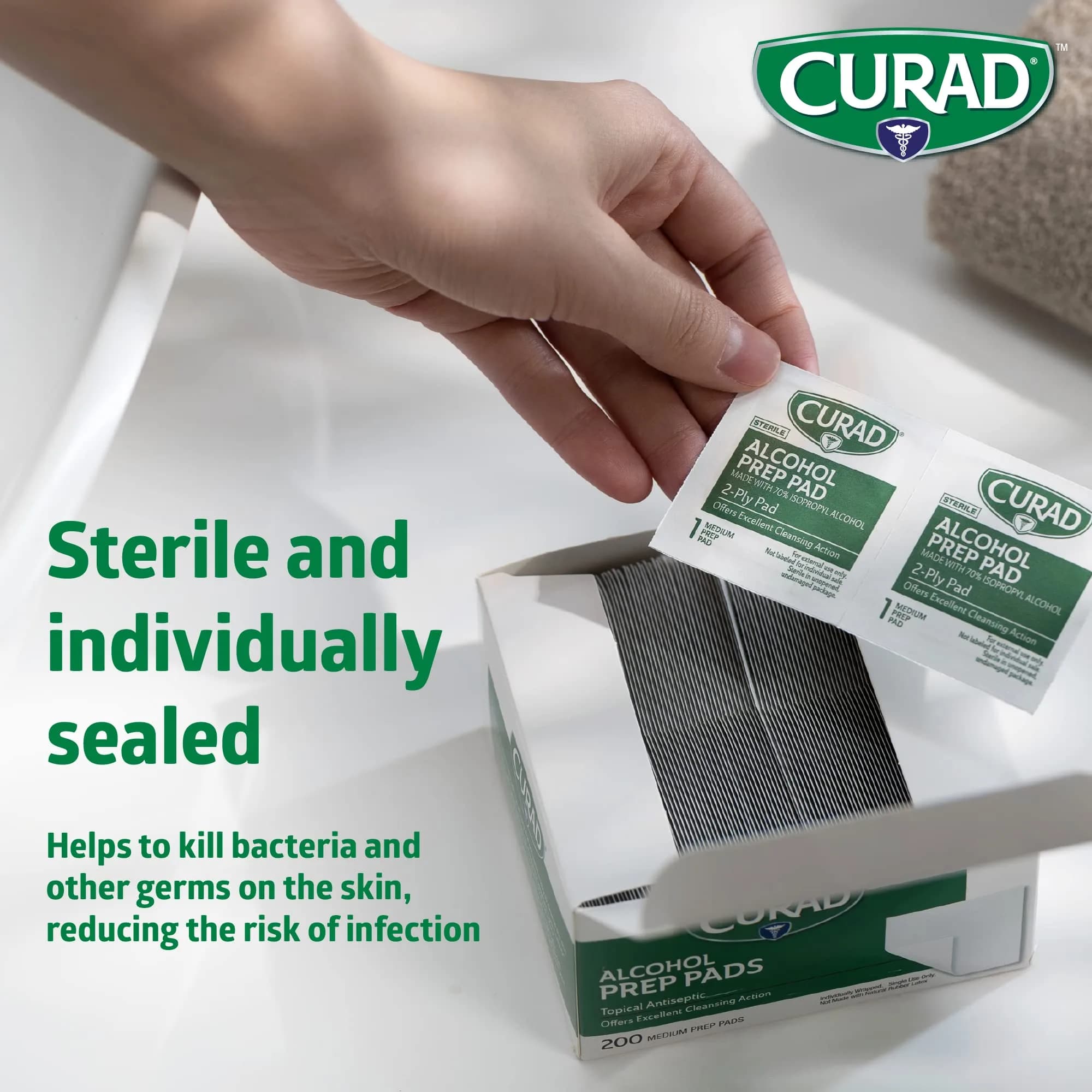 Curad Alcohol Prep Pads Medium Individually Wrapped 400 Count | Sterile Isopropyl Alcohol Wipes for First Aid - view 4