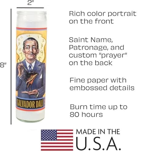 The Unemployed Philosophers Guild Salvador Dali Secular Saint Candle - Unscented 8 Inch Tall Glass Prayer Votive, Made in The USA, Vegetarian Wax thumbnail 3