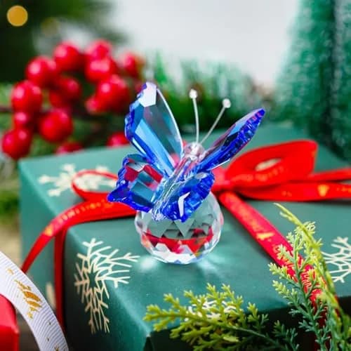 H&D HYALINE & DORA Crystal Flying Butterfly with Crystal Ball Base | Handmade K9 Crystal Ornament (Blue) thumbnail 2