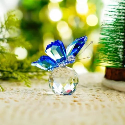 H&D HYALINE & DORA Crystal Flying Butterfly with Crystal Ball Base | Handmade K9 Crystal Ornament (Blue) thumbnail 3