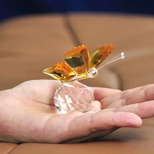 H&D Crystal Flying Butterfly with Crystal Ball Base | Handmade Glass Ornament for Home & Gift (2.1x1.8x2.0 in) thumbnail 7