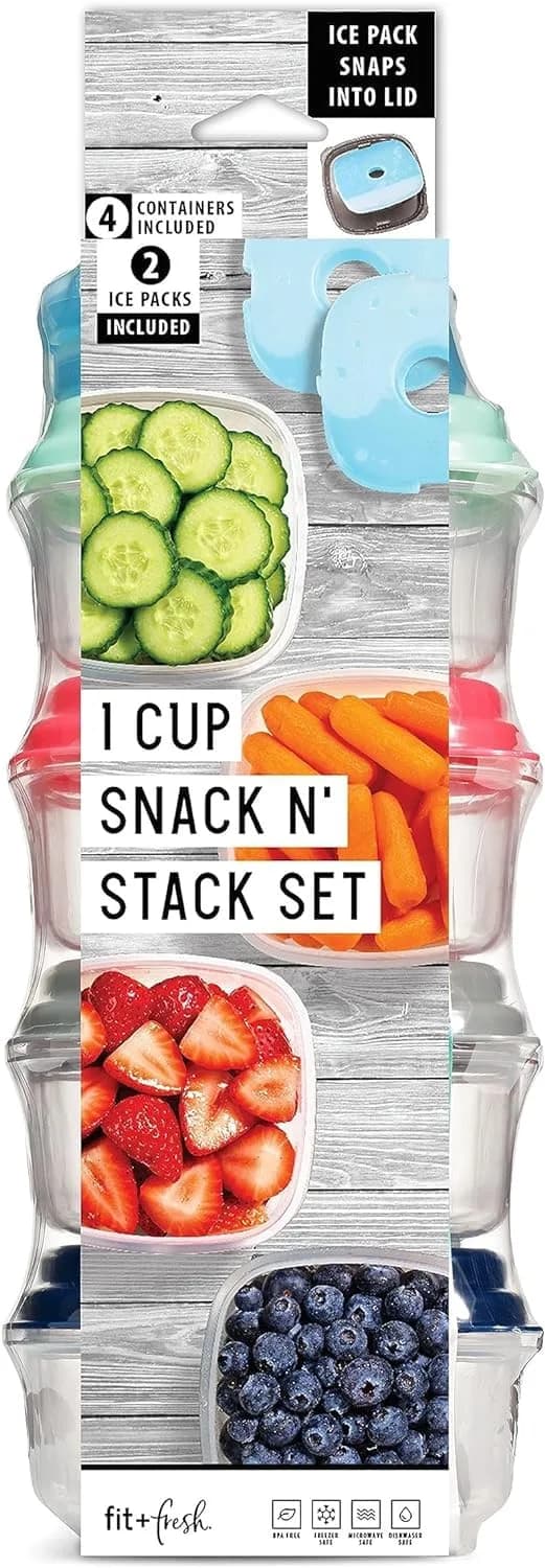 Fit & Fresh Small Plastic Containers With Lids 8 oz | Leakproof Snack & Meal Prep