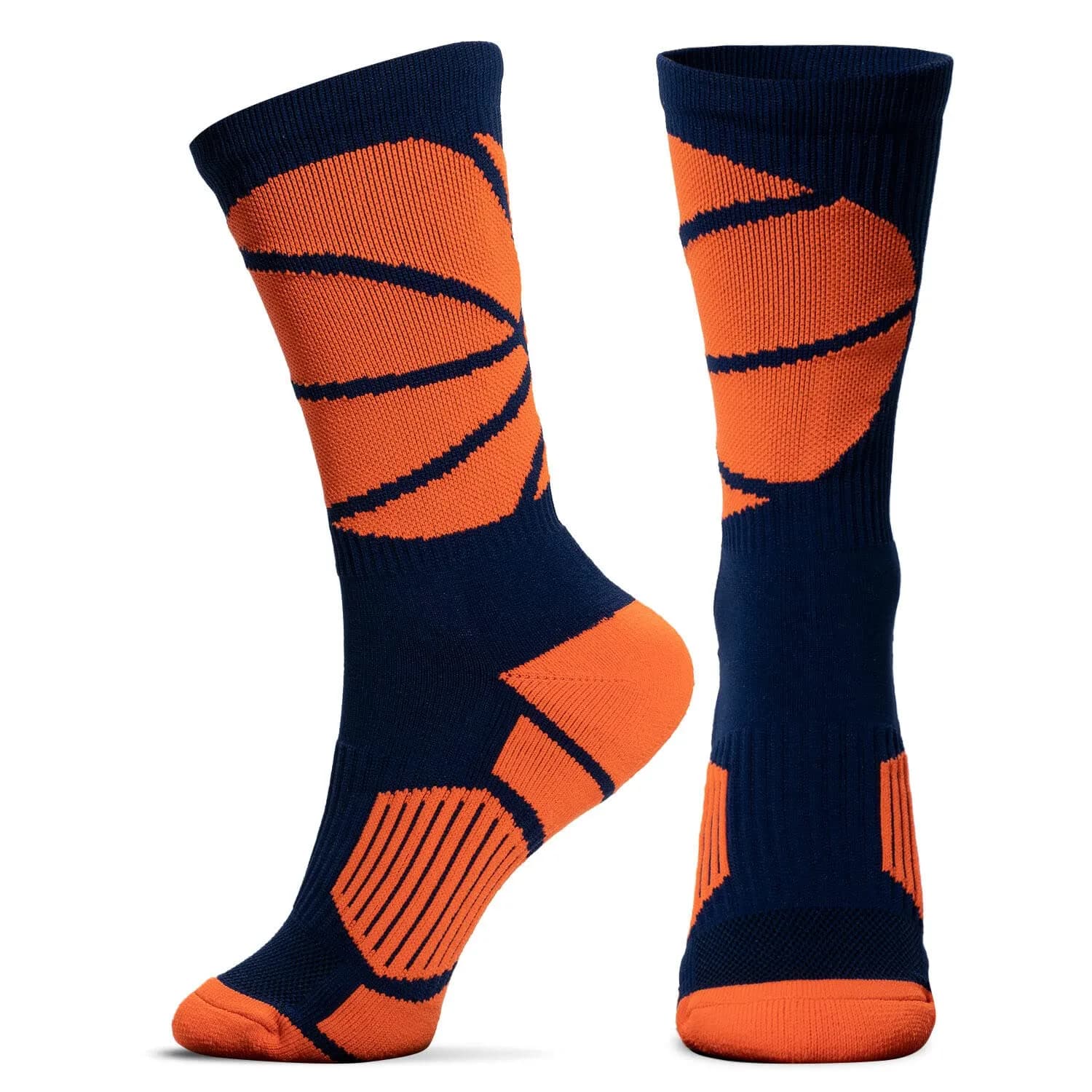 ChalkTalkSPORTS Basketball Socks, Navy Blue & Orange, Adult | Performance Basketball Crew Socks