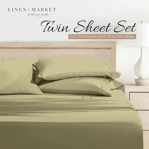 Linen Market Brushed Microfiber Twin Sheet Set 3 Piece – Ultra Soft & Wrinkle-Free, 16" Deep Pocket, Sage thumbnail 8