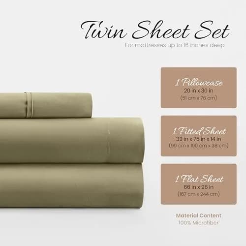 Linen Market Brushed Microfiber Twin Sheet Set 3 Piece – Ultra Soft & Wrinkle-Free, 16" Deep Pocket, Sage thumbnail 2