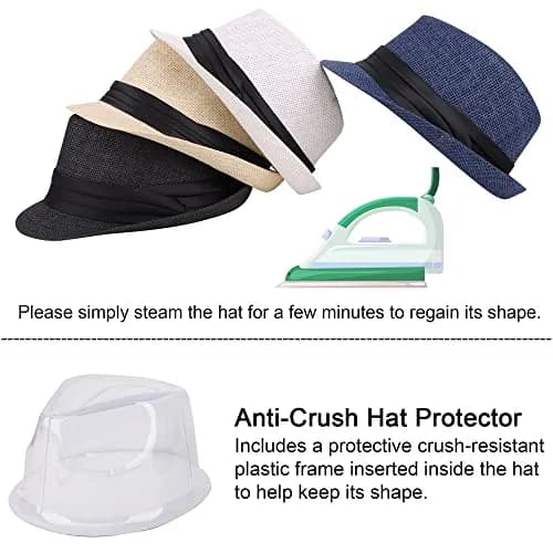 Simplicity Fedora Hat Natural | Summer Sun Short Brim Straw Fedora for Men, Adjustable XL thumbnail 4