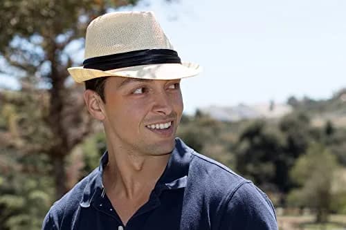 Simplicity Fedora Hat Natural | Summer Sun Short Brim Straw Fedora for Men, Adjustable XL thumbnail 5