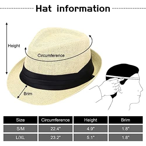 Simplicity Fedora Hat Natural | Summer Sun Short Brim Straw Fedora for Men, Adjustable XL thumbnail 2