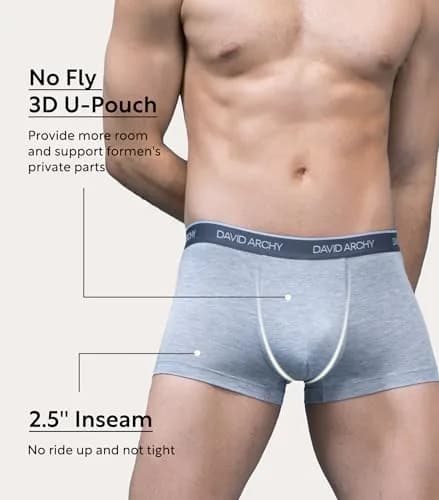 DAVID ARCHY Men's Bamboo Rayon Trunks Underwear Contoured Pouch No Fly | Ultra Soft, Breathable, Moisture Wicking (X-Large) thumbnail 5