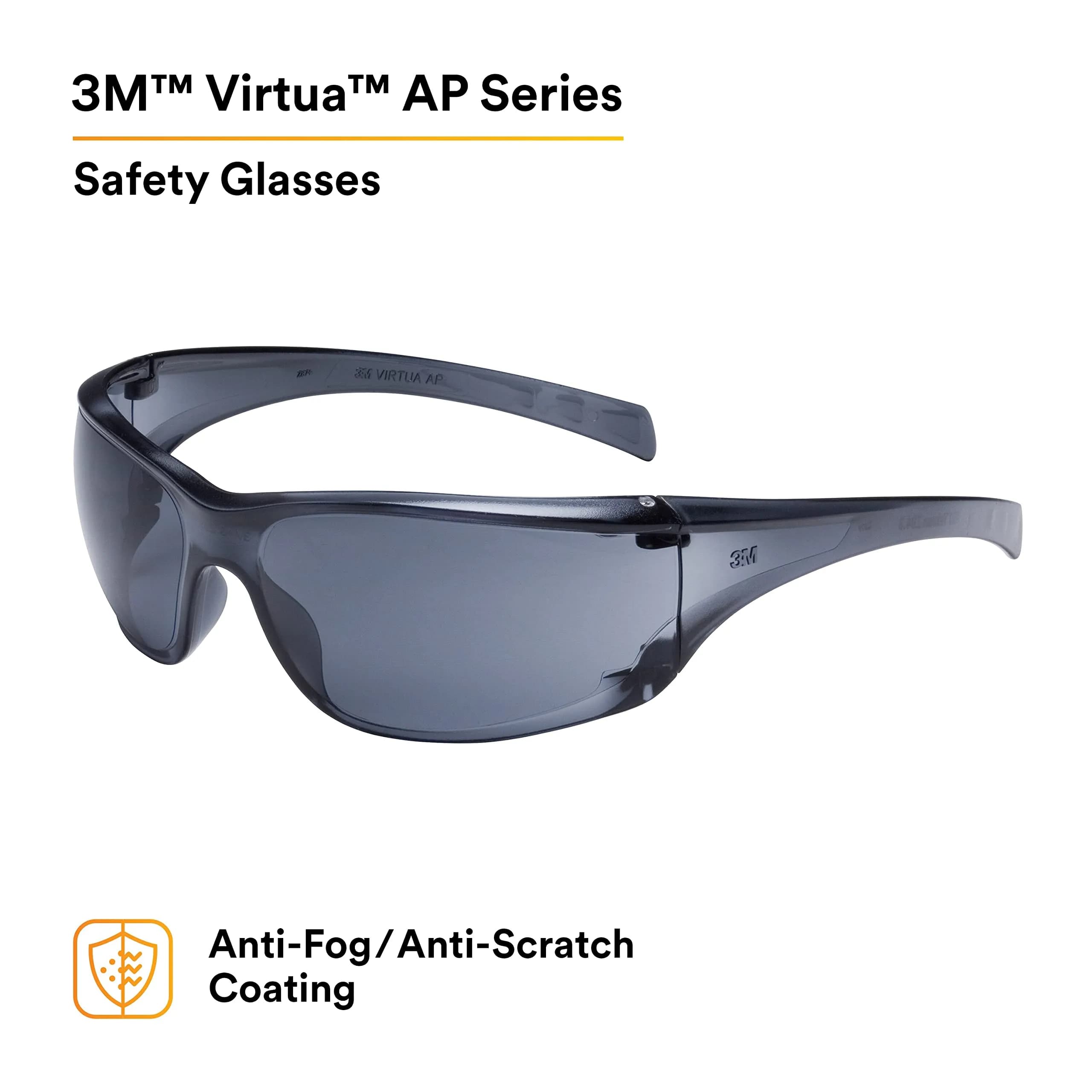 3M Virtua AP Safety Glasses with Side Shields, Anti-Fog Anti-Scratch Gray Lens, Gray Frame, 1 oz | ANSI Z87.1 High Impact Rated - view 2