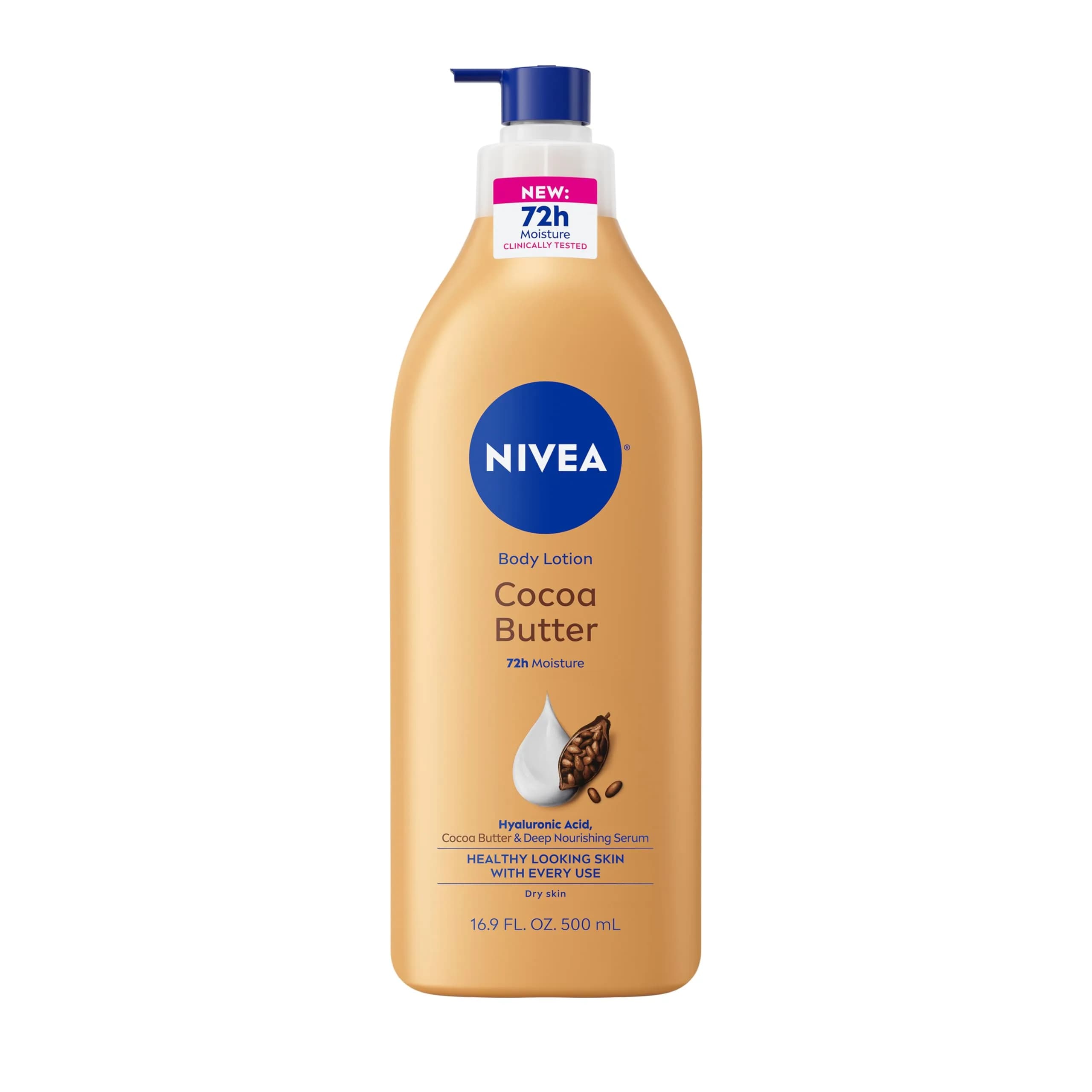 NIVEA Cocoa Butter Body Lotion for Dry Skin with Hyaluronic Acid, 499 ml (16.9 Fl Oz) | 72-Hour Deep Nourishing Moisture