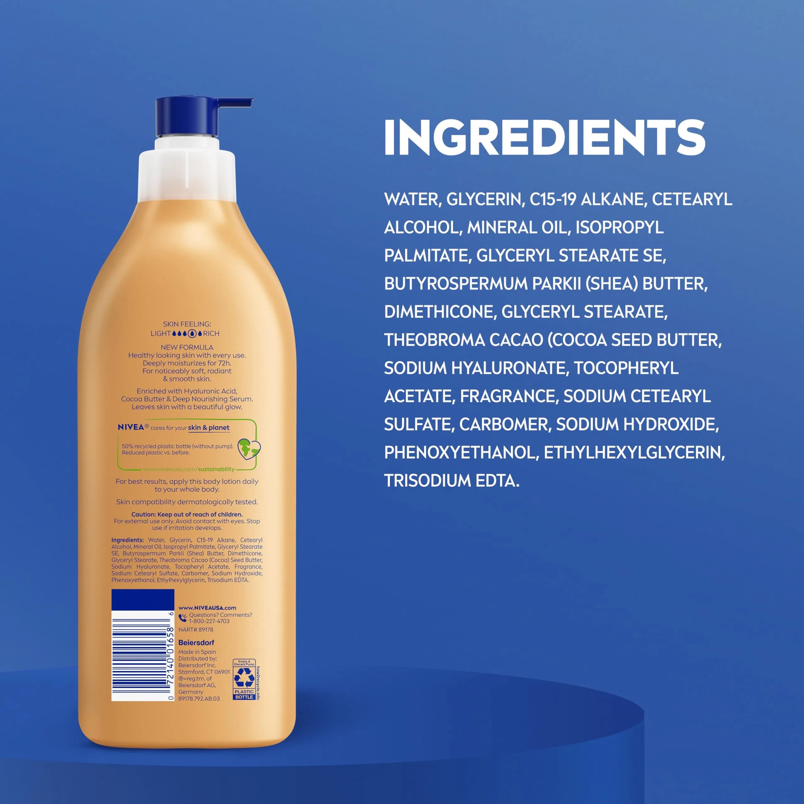 NIVEA Cocoa Butter Body Lotion for Dry Skin with Hyaluronic Acid, 499 ml (16.9 Fl Oz) | 72-Hour Deep Nourishing Moisture - view 9