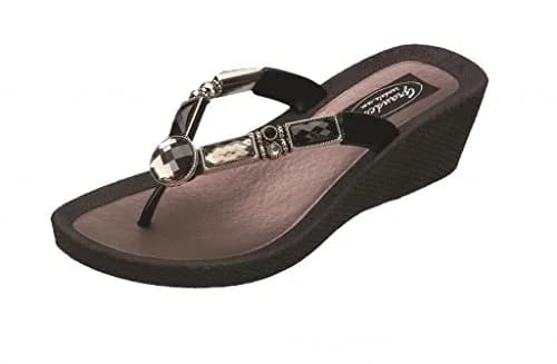 Grandco Black Bamboo 10 Wedge Thong | Beaded & Jeweled Summer Sandal with 2" Heel thumbnail 1
