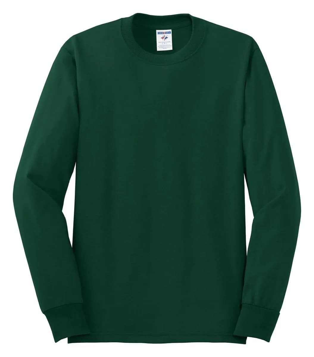 Jerzees Heavyweight Blend 50/50 Long Sleeve T-Shirt | Crew Neck, Cotton-Polyester, Forest Green, Small — Forest Green
