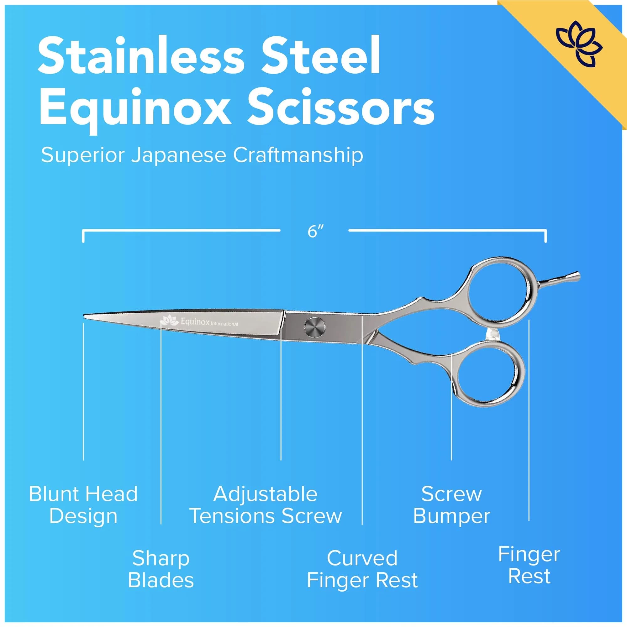 Equinox International 6.0" Barber Hair Cutting Shears | Japanese Stainless Steel, Ergonomic Grip - view 2