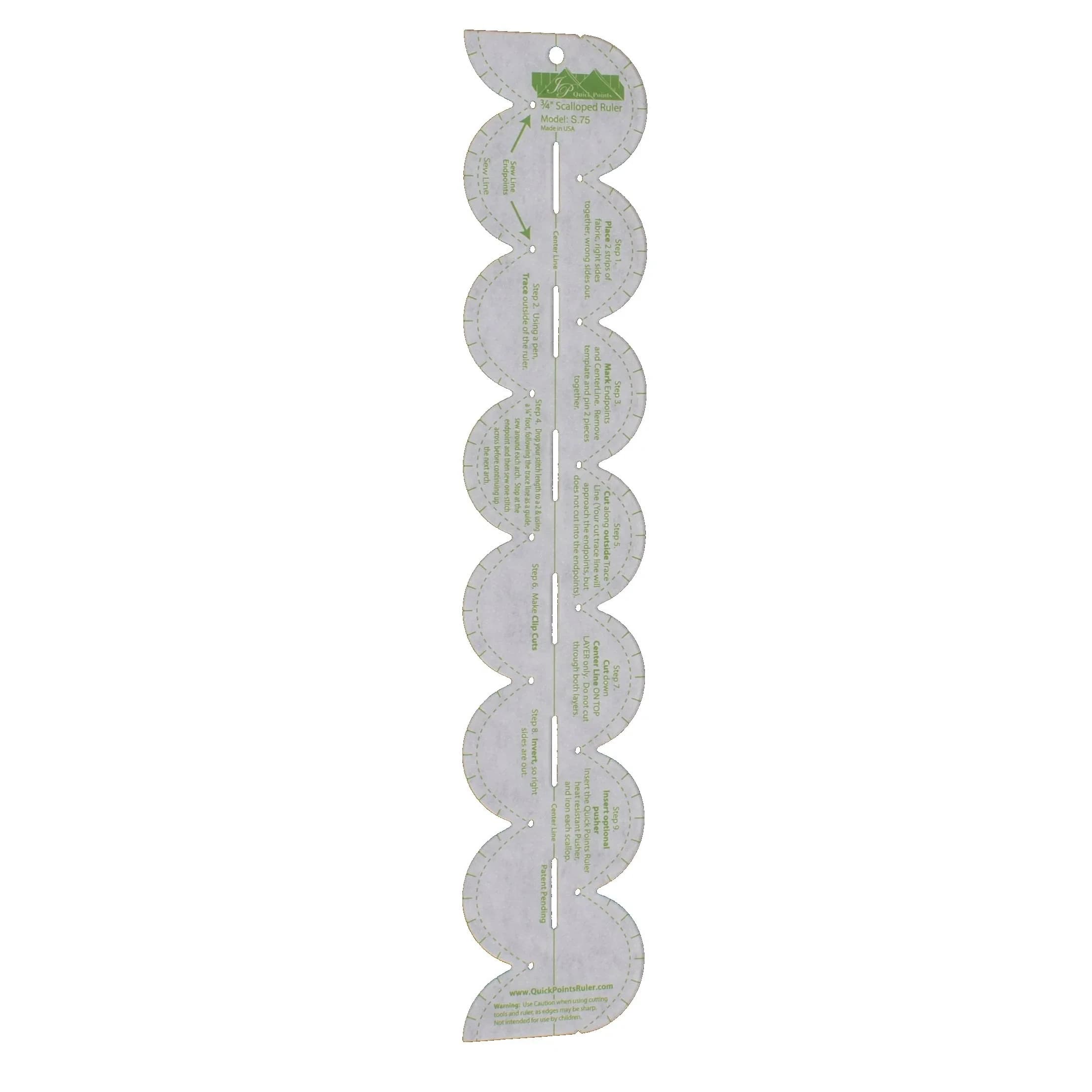 Quick Points 3/4" Scalloped Ruler 14" x 2.75" | Sewing & Crafting Tool — Gray