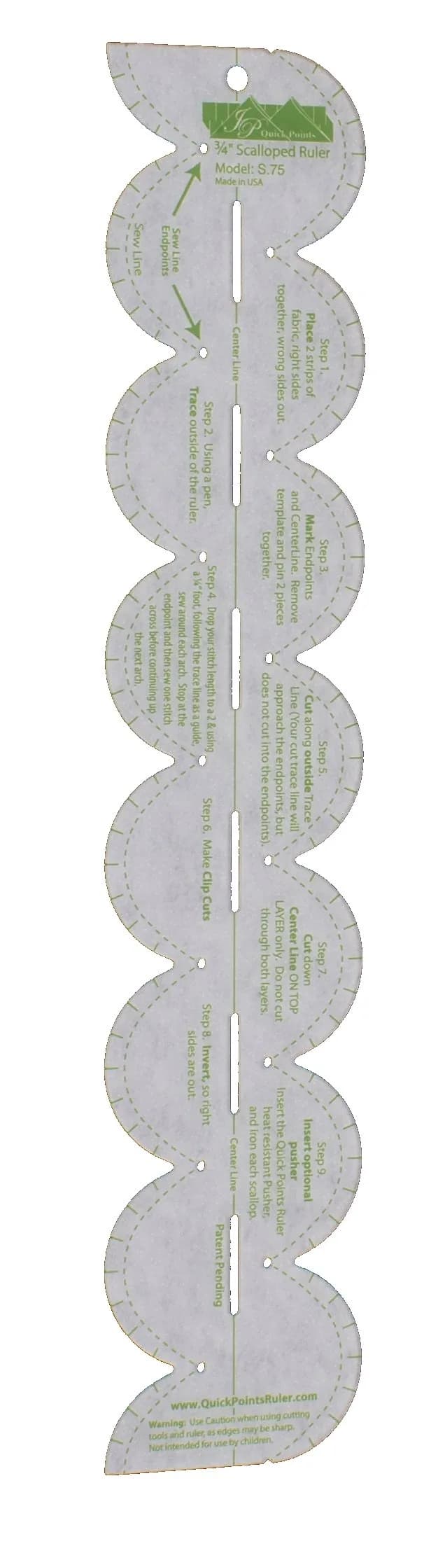 Quick Points 3/4" Scalloped Ruler 14" x 2.75" | Sewing & Crafting Tool — Gray