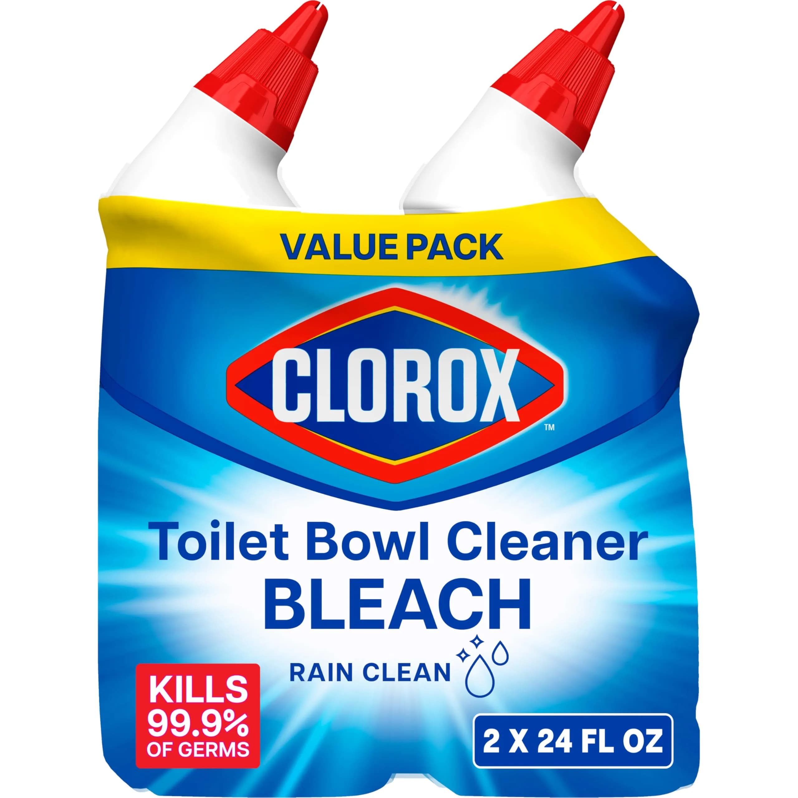 Clorox Toilet Bowl Cleaner with Bleach, Rain Clean Scent, 24 fl oz (710 ml) Bottles, Pack of 2 | Kills 99.9% of Germs & Removes Toilet Rings - main product image