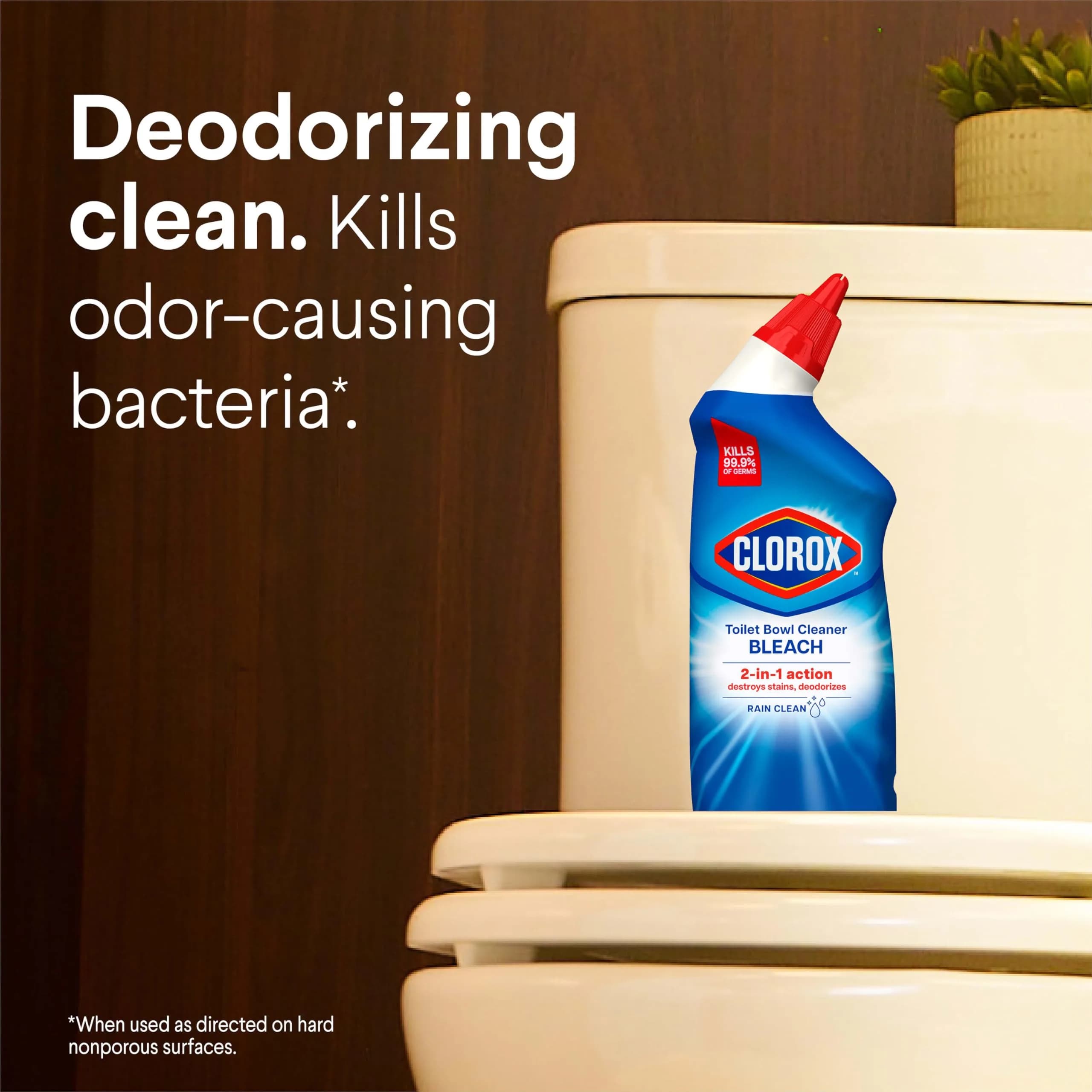 Clorox Toilet Bowl Cleaner with Bleach, Rain Clean Scent, 24 fl oz (710 ml) Bottles, Pack of 2 | Kills 99.9% of Germs & Removes Toilet Rings - view 5
