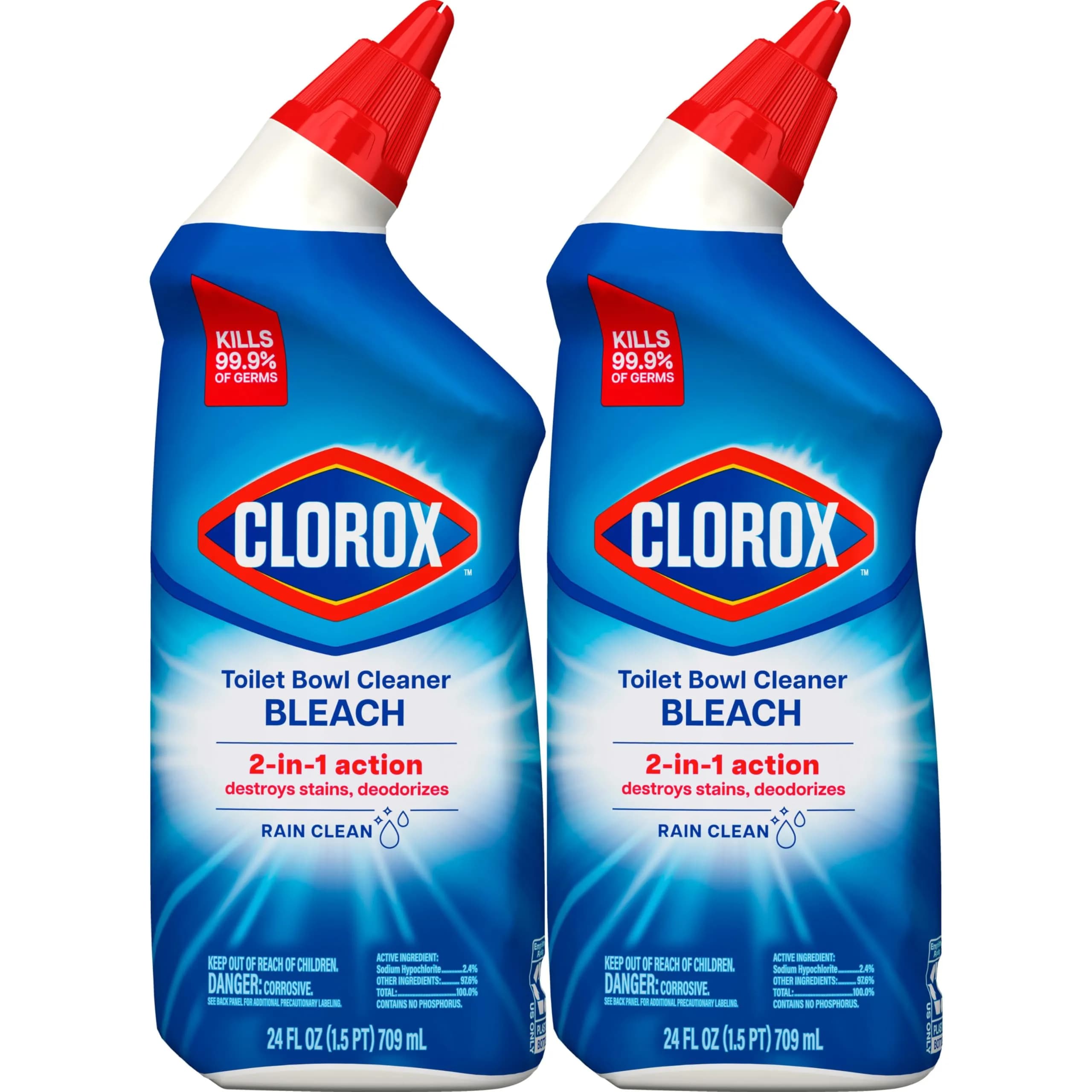 Clorox Toilet Bowl Cleaner with Bleach, Rain Clean Scent, 24 fl oz (710 ml) Bottles, Pack of 2 | Kills 99.9% of Germs & Removes Toilet Rings - view 9
