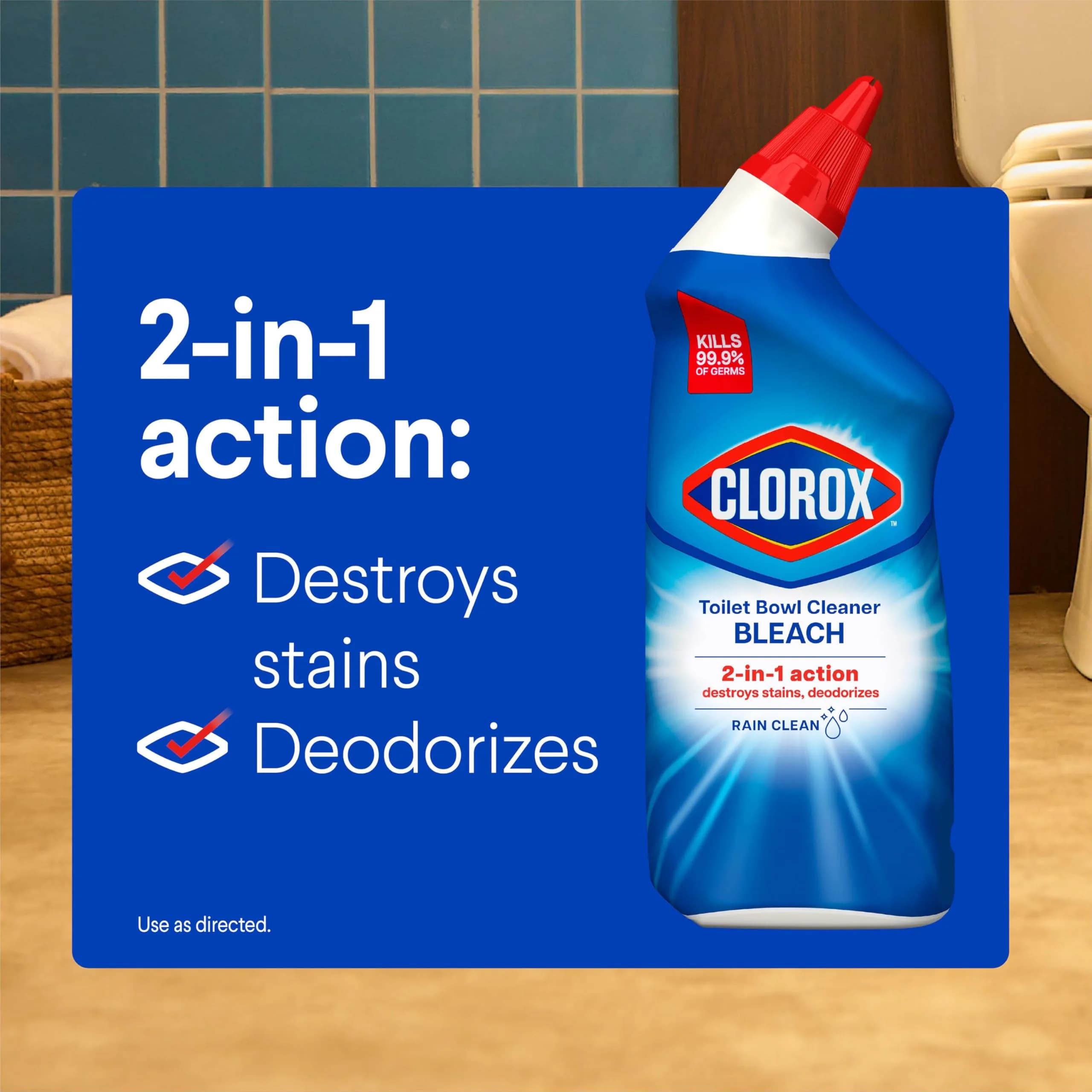 Clorox Toilet Bowl Cleaner with Bleach, Rain Clean Scent, 24 fl oz (710 ml) Bottles, Pack of 2 | Kills 99.9% of Germs & Removes Toilet Rings - view 2