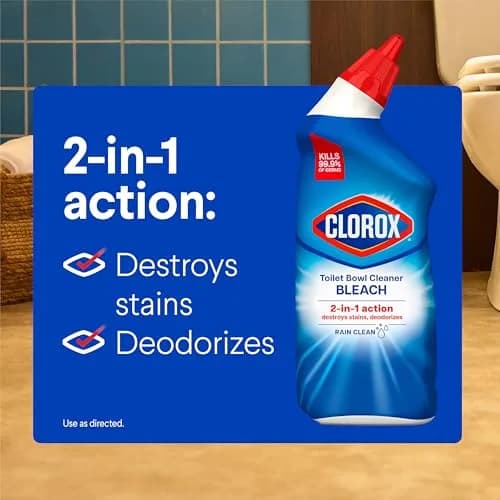 Clorox Toilet Bowl Cleaner with Bleach, Rain Clean Scent, 24 fl oz (710 ml) Bottles, Pack of 2 | Kills 99.9% of Germs & Removes Toilet Rings thumbnail 2