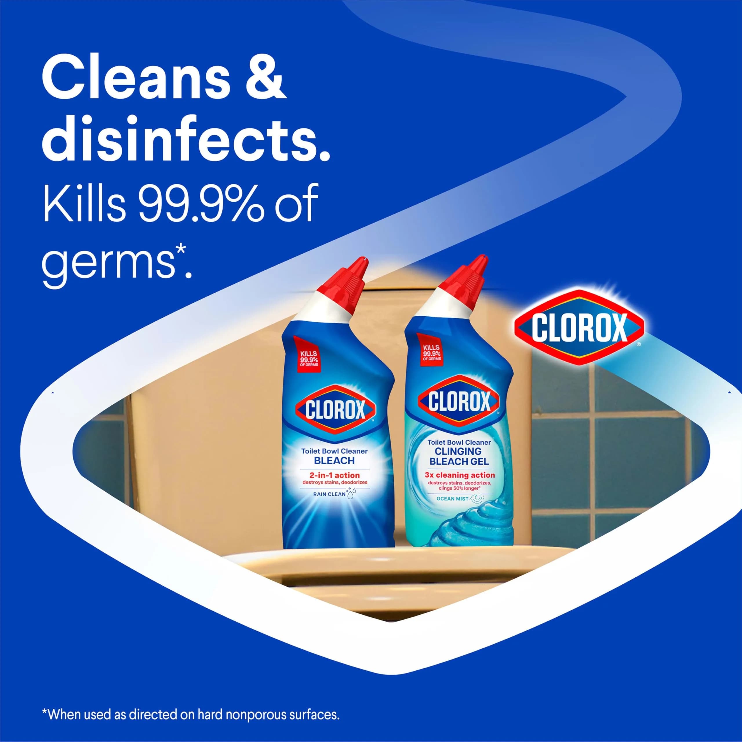 Clorox Toilet Bowl Cleaner with Bleach, Rain Clean Scent, 24 fl oz (710 ml) Bottles, Pack of 2 | Kills 99.9% of Germs & Removes Toilet Rings - view 3
