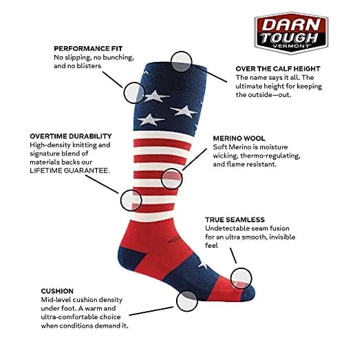 Darn Tough Vermont Men's Captain Stripe Snow Sock Ankle-High Stars & Stripes Small | Midweight Cushion, Seamless, Merino Wool thumbnail 2