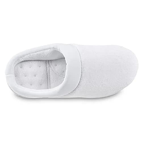 isotoner Women's Indoor/Outdoor Slip-on Terry and Satin Clog Slippers with Memory Foam Comfort, White, 8.5-9 | All-Day Support & Versatility thumbnail 4