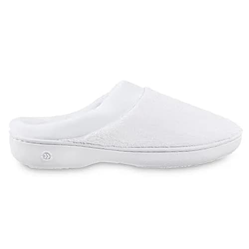 isotoner Women's Indoor/Outdoor Slip-on Terry and Satin Clog Slippers with Memory Foam Comfort, White, 8.5-9 | All-Day Support & Versatility thumbnail 5