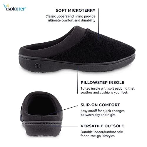 isotoner Women's Indoor/Outdoor Slip-on Terry and Satin Clog Slippers with Memory Foam Comfort, White, 8.5-9 | All-Day Support & Versatility thumbnail 3