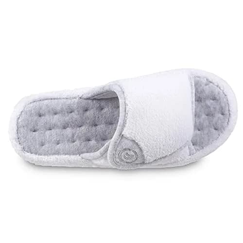 isotoner Women's Indoor/Outdoor Slip-on Terry Spa Slide Slippers with Memory Foam, White, 6.5-7 | All-day comfort with adjustable fit thumbnail 4